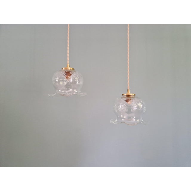 Metal Scalloped Clear Crystal Pendant Light, 1890s For Sale - Image 7 of 11