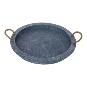 "Aegean" Nautical Grasscloth Covered Serving Tray in Indigo by Regina Andrew