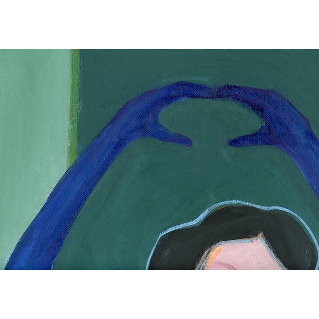 Green Cubist Contemporary Figure Oil Painting, Signed For Sale - Image 8 of 8