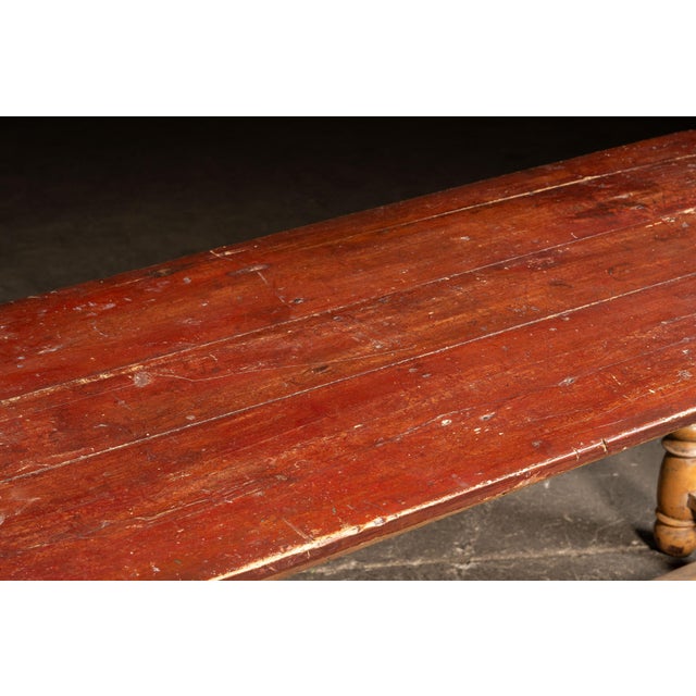 Red Early 20th Century Primitive Painted Pine Harvest Table For Sale - Image 8 of 10