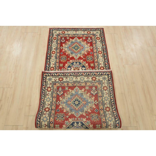 Kazak Runner 2’6” X 6’7” Red Wool Tribal Hand-Knotted Oriental Rug For Sale - Image 11 of 12