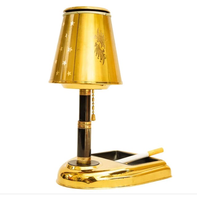 Mid-Century Modern Vintage Golden Age Cigarette Holder Dispenser Lamp Metal For Sale - Image 3 of 12