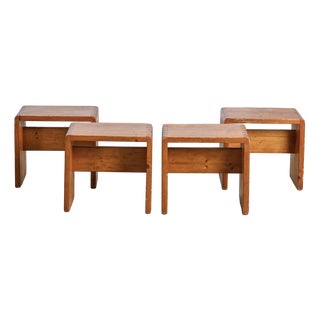 Pine Stools by Bernard Taillefer, 1960, Set of 4 For Sale