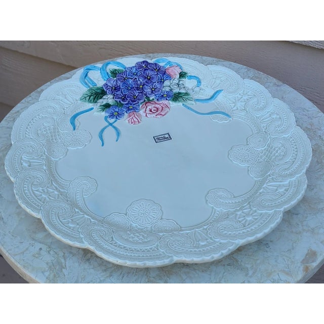 English MOS25Vintage Fitz and Floyd Majolica Style Serving Platter For Sale - Image 3 of 13