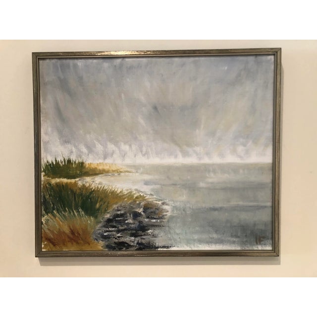 Mid 20th Century Vintage Swedish Coastal Painting For Sale - Image 9 of 9