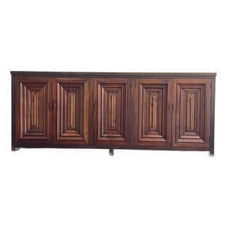 Spanish Carved Wood Brutalist Sideboard, 1970s For Sale
