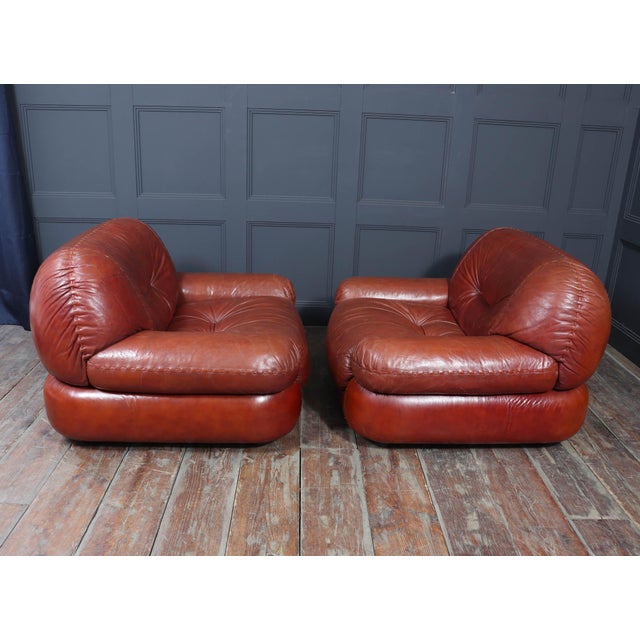 Lounge Chairs in Leather by Sapporo for Mobil Girgi, Italy, 1970s, Set of 2 For Sale - Image 14 of 18