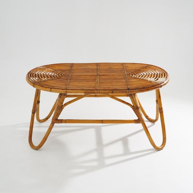 Wicker Coffee Table with Oval Top, 1950s For Sale - Image 4 of 15