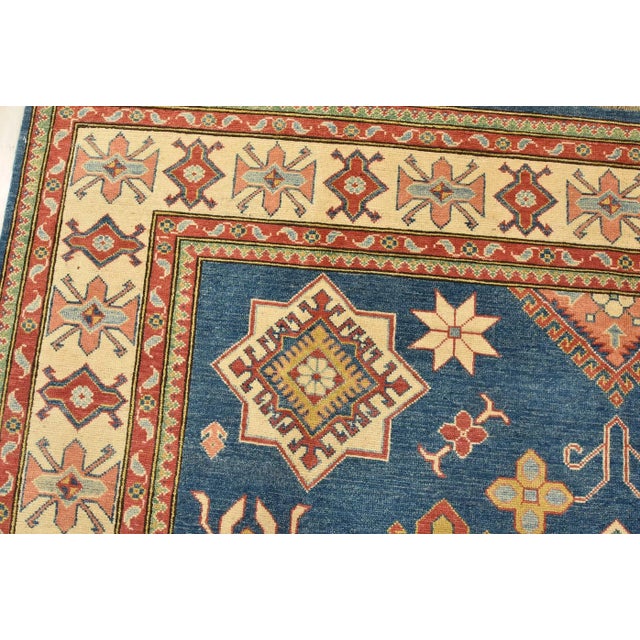 Kazak Rug 8’11” X 12’1” Blue Wool Tribal Hand-Knotted Oriental Carpet For Sale In Philadelphia - Image 6 of 12