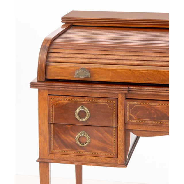Edwardian Mahogany Inlaid Tambour Cylinder Desk For Sale In New York - Image 6 of 9