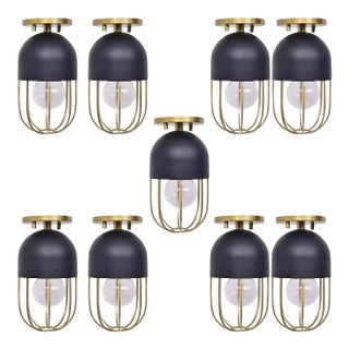 Mitzi Haley Black & Aged Brass Semi-Flush Mount Ceiling Lights - Set of 9 For Sale