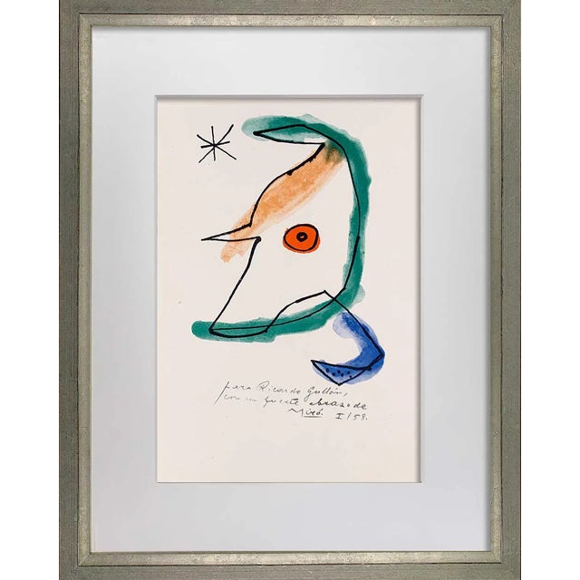 1950s Joan Miro Original Lithograph, Signed & Inscribed "Ricardo Gullon" For Sale