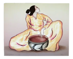Late 20th Century "Woman With Tulip Bowl (State 1)" Lithograph by R.C. Gorman