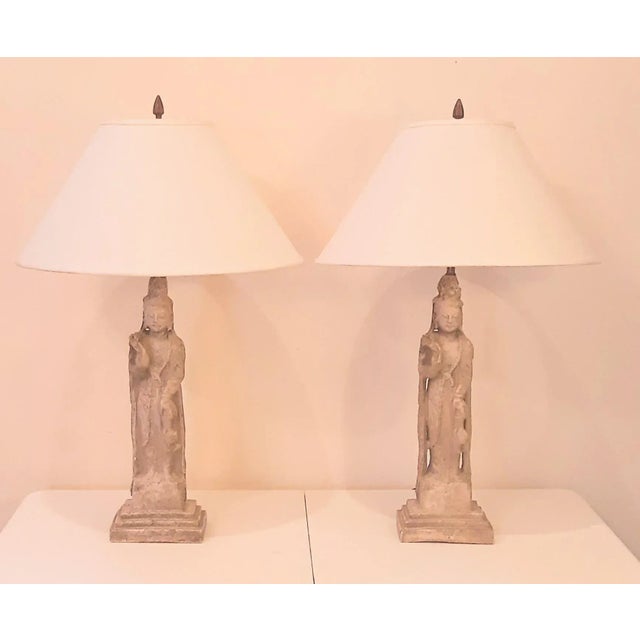 Goddess Asian Kwan Yin Buddhist Lamps Pair For Sale - Image 13 of 13