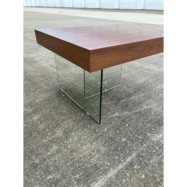 1990s 1990s Floating Walnut and Glass Coffee/Cocktail Table Mannered After Milo Baughman For Sale - Image 5 of 12