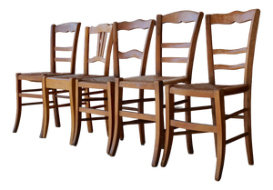 Vintage Mismatched Straw Chairs, 1950s, Set of 5
