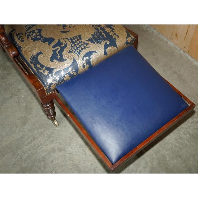 Antique Napoleonic Hardwood and Blue Leather Reclining Library Armchair by Robert Daws, 1830s For Sale - Image 13 of 18