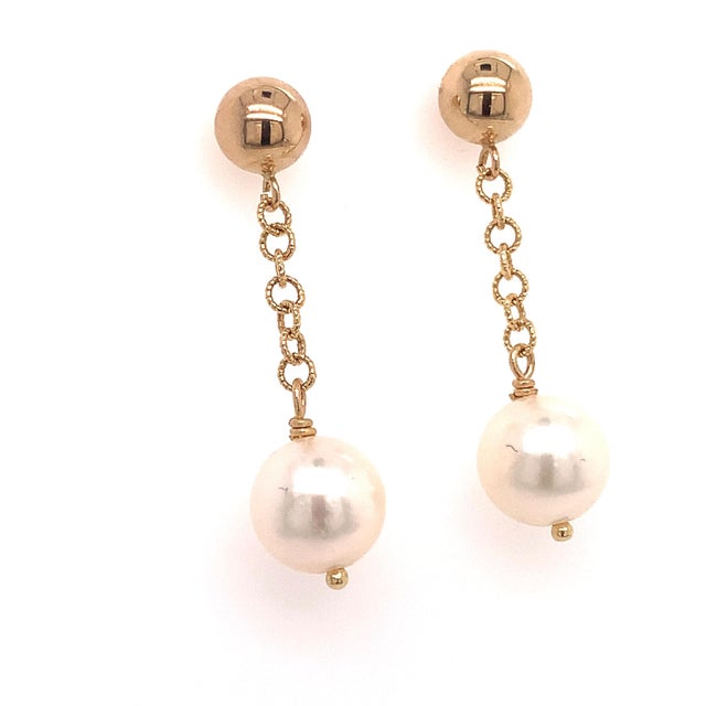 Metal Akoya Pearl Dangle Earrings 14k Gold Certified For Sale - Image 7 of 11