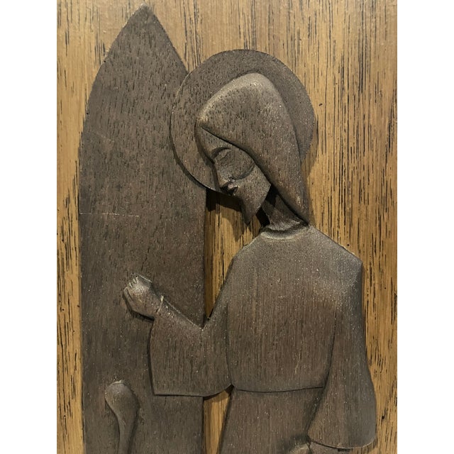 Mid-Century Modern A Modernist Carved Wooden Religious Plaque Depicting Jesus Christ For Sale - Image 3 of 10