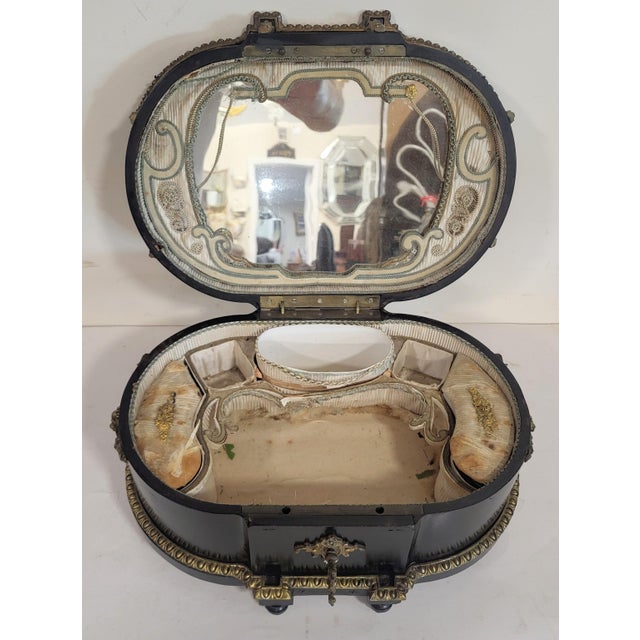 Late 19th Century XXL Antique French Ebony Napoleon III Bronze & Sevres Plaque Vanity Jewelry Box For Sale - Image 5 of 15