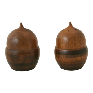 Mid Century Brown Hardwood Acorn Shaped Salt and Pepper Shakers- a Pair