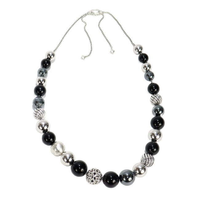 David Yurman Elements Adjustable Silver, Onyx, & Hematite Bead Necklace For Sale
