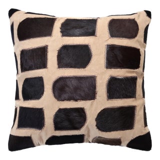 Luxury Patchwork Genuine Hair-on Cowhide Pillow 18x18 | Handmade Designer Leather Cushion For Sale