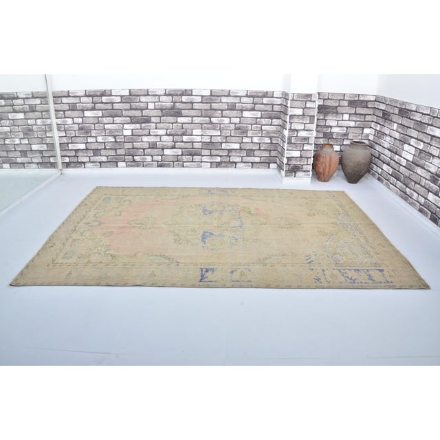 Handmade wool carpet in Turkish Anatolia , Vintage Oushak Rug,Turkish Vintage Anatolian Rug, Handmade wool Rug . One Of...