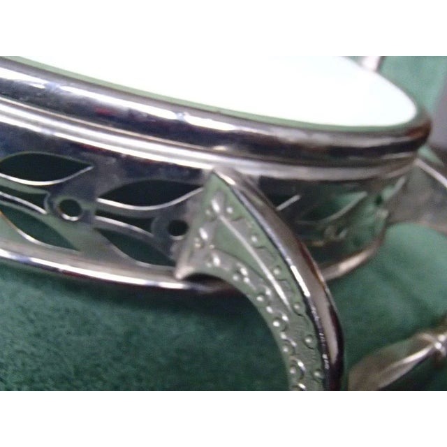 Antique Chrome and Porcelain Teapot Warmer, Serving Tray, and Stand, Set of 3 For Sale - Image 6 of 18