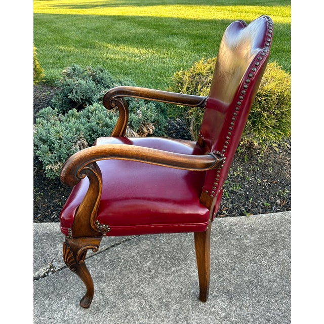 Wood Vtg. Carved Wood English Regency Style Library Chair For Sale - Image 7 of 12