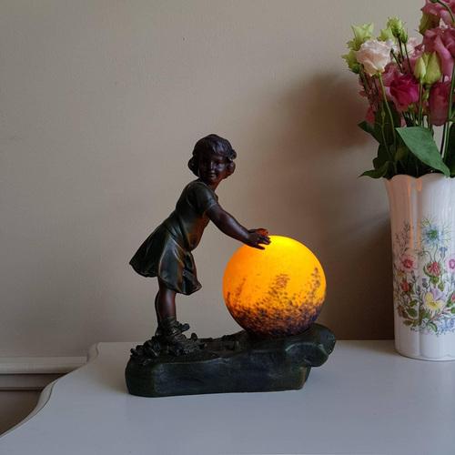 Vintage Art Deco France Lamp with Moon Shade For Sale - Image 11 of 11