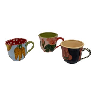 Vintage Droll Designs Hand Painted Ceramic Teacups - Set of 3 For Sale