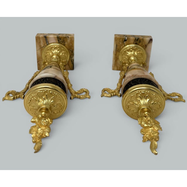 Sienna Pair French Regency Styl Giallo Sienna Marble Gilt Bronze Cassolettes Urns Vases For Sale - Image 8 of 10