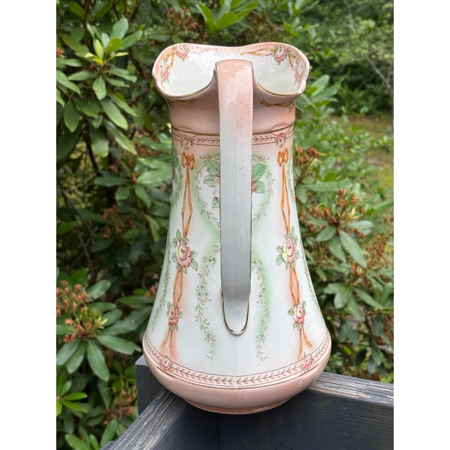 Antique Crown Devon Victorian/Edwardian Art Nouveau Fine English Porcelain Pitcher and Washbowl Set For Sale - Image 12 of 14