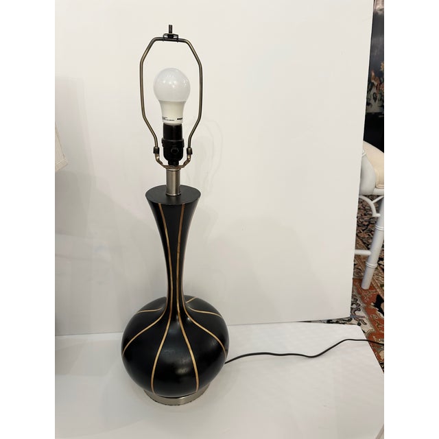 Wood Mid Century Modern Black and Gold Table Lamps -A Pair For Sale - Image 7 of 9