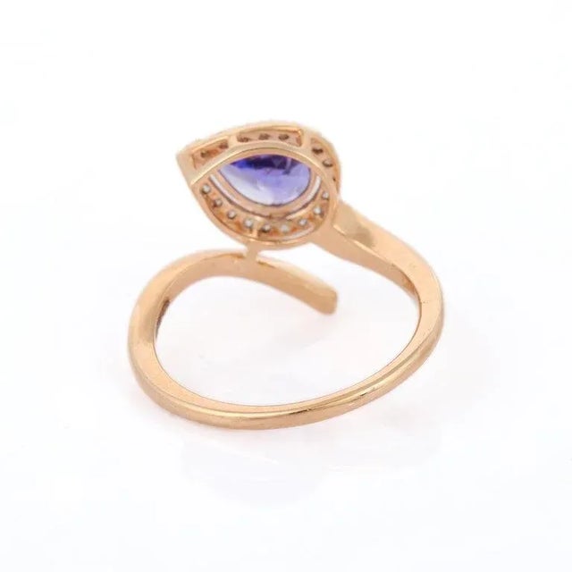 18k Rose Gold Pear Shape Tanzanite and Diamond Ring Size 7 (All Sizes Available) For Sale - Image 9 of 11