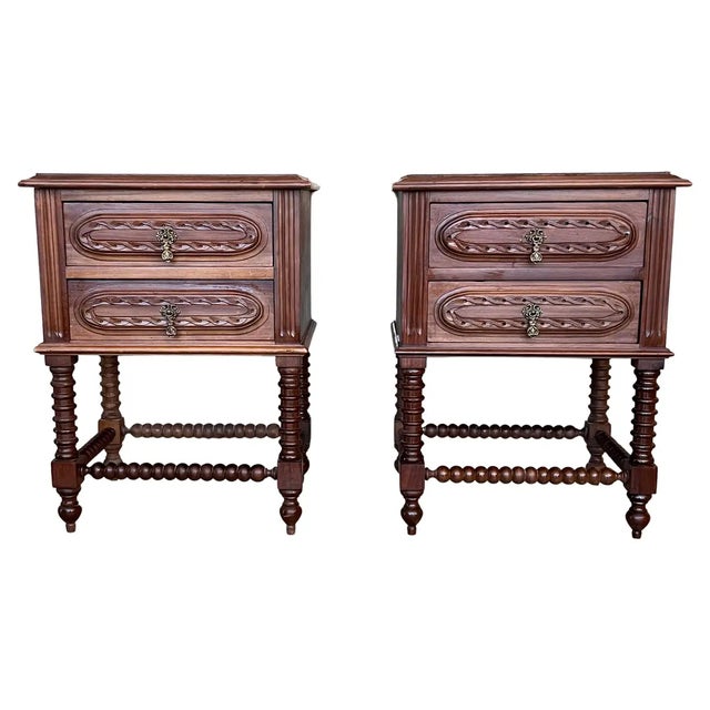 Pair of French Chestnut Bedside Nightstands With Two Drawers, Late 19th Century For Sale - Image 12 of 12