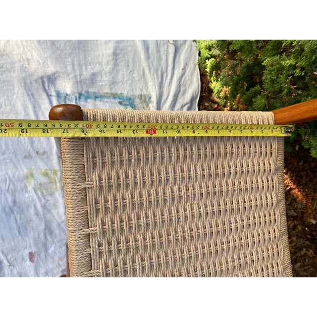 Pair Vintage Teak Bar Stools Sun Cabinet Co. 31" Height Mid-Century Modern Paper Cord For Sale - Image 9 of 10