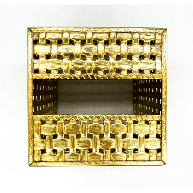 Drexel Heritage Vintage Ormolu Gold-Tone Metal Basketweave Tissue Box Cover – Hollywood Regency / Italian For Sale - Image 4 of 8