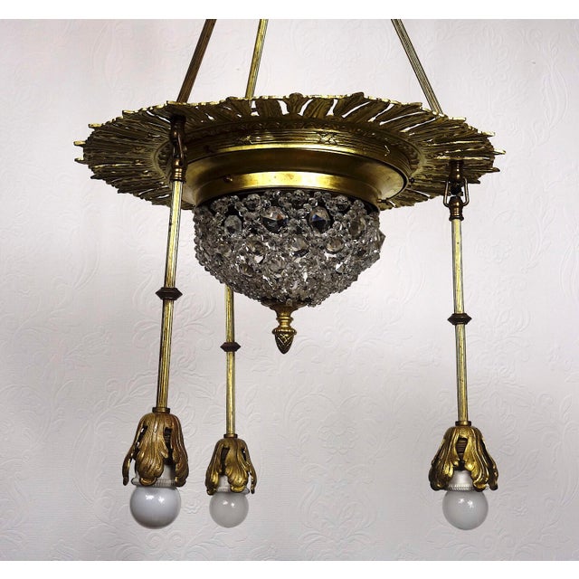 Antique Art Nouveau French Brass and Crystal Chandelier, 1890s For Sale - Image 12 of 13