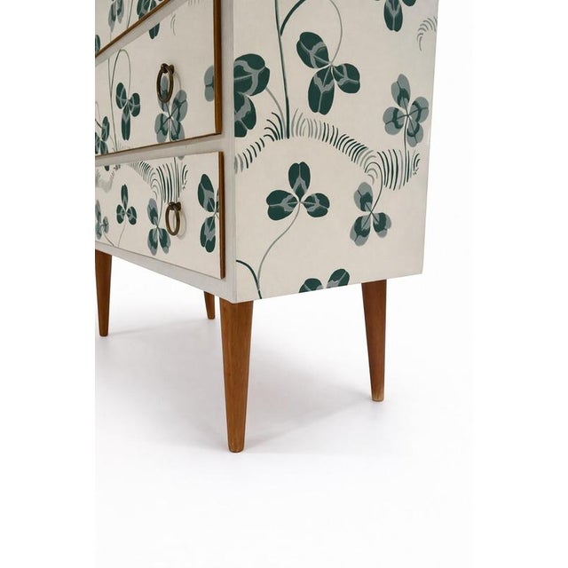 Scandinavian Modern Teak Commode with Clover Wallpaper by Josef Frank For Sale - Image 9 of 10