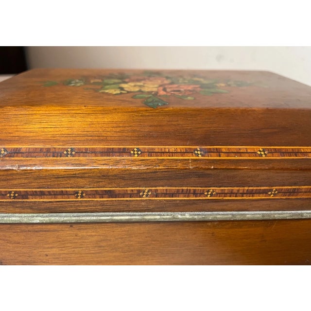 Antique 19th Century Handmade Inlaid Marquetry Painted Wood Wooden Jewelry Box For Sale - Image 15 of 16