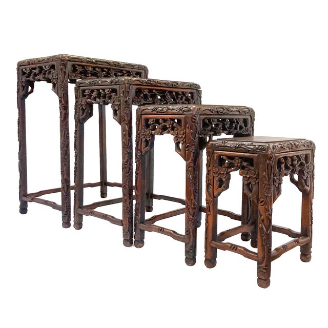Antique Rosewood Chinese Nesting Tables Set of 4 For Sale - Image 4 of 12