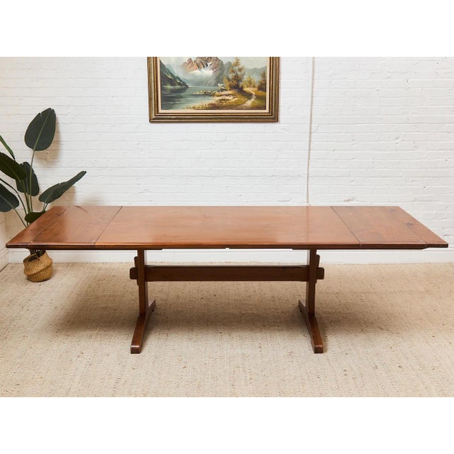 Mid 20th Century Solid Wood Trestle Dining Table For Sale - Image 4 of 7