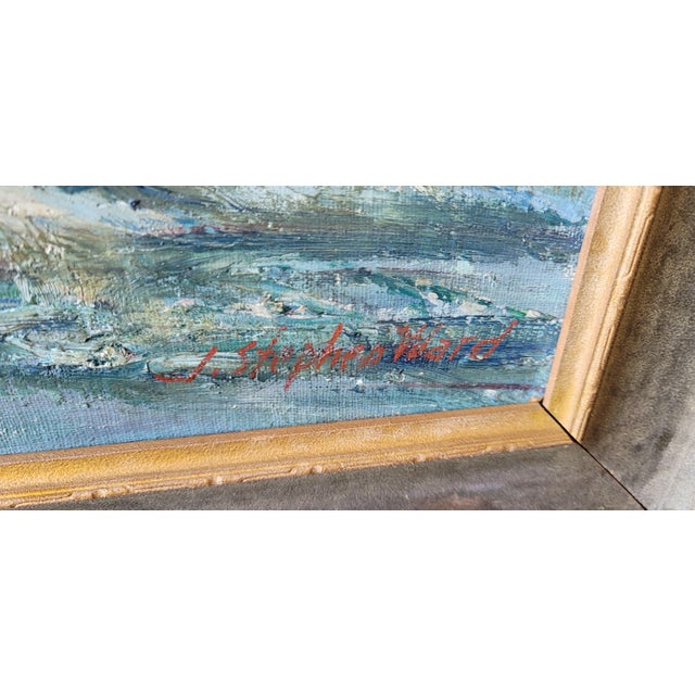 A nice framed original J. Stephan Ward Ocean scape Painting Oil on board. Original Frame painted around 1875 to 1920....