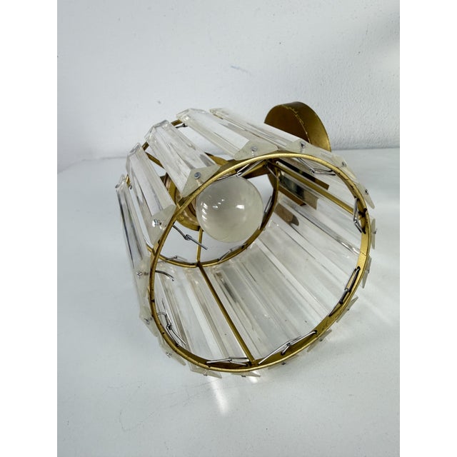 Brass Wall Lamps with Crystal Lampshades, 1970s, Set of 2 For Sale - Image 4 of 12