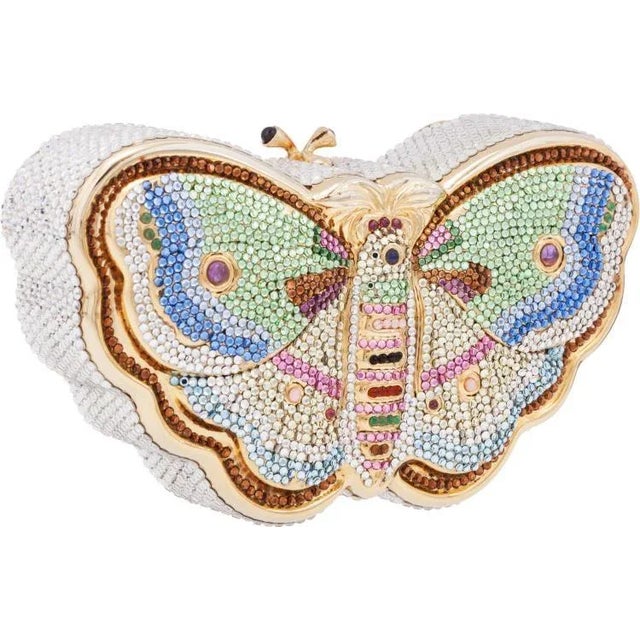 Art Deco 1980s Judith Leiber Butterfly Evening Clutch Shoulder Bag Gemstones Minaudière Crystal Vintage For Sale - Image 3 of 12