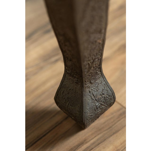 Metal Vintage Indian Coffee Table with Brushed Metal Patina over Wood and Floral Décor For Sale - Image 7 of 13