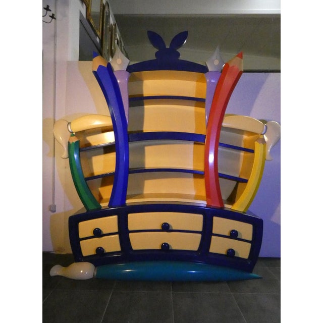 1990s Handcrafted Alice in Wonderland Bookcase with Chest of Drawers, Italy, 1990s For Sale - Image 5 of 18