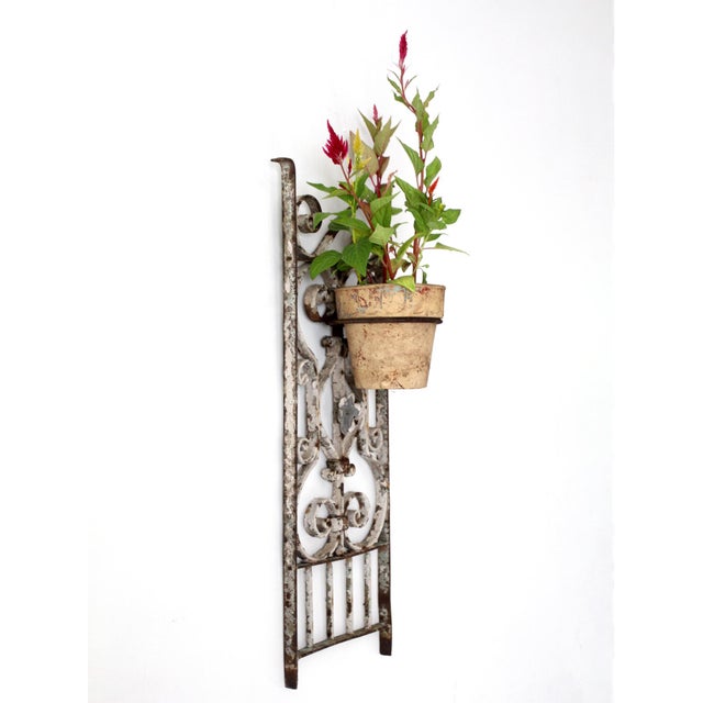 White Vintage Spanish Revival Wrought Iron Wall Planter Sconce For Sale - Image 8 of 16